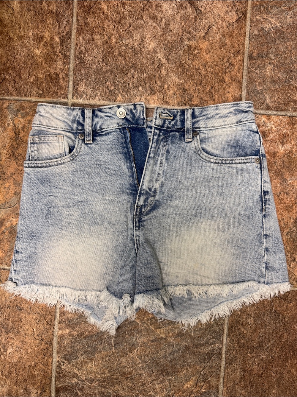 Divided Light Blue Distressed Frayed Hem Denim Shorts